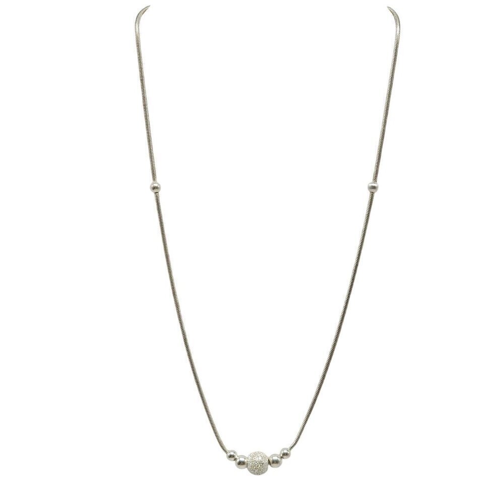 Sterling Silver Beaded Necklace With Textured Center Ball Smooth Accents Vintage